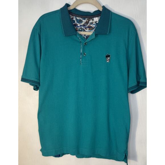 Robert Graham Polo Men's Short Sleeve Skull Crown Teal Designer Size Large - Picture 1 of 9